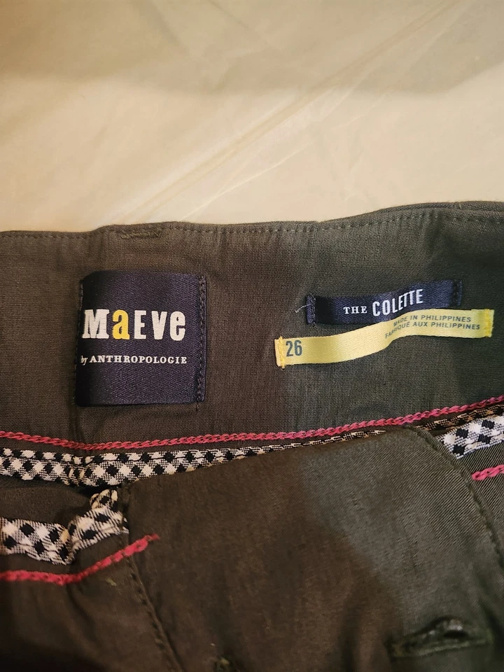 Pantalones Cortos Maeve by Anthropologie “The Colette” Talla 26 Verde Oliva Mezcla de Lino... Foto 3 de 4