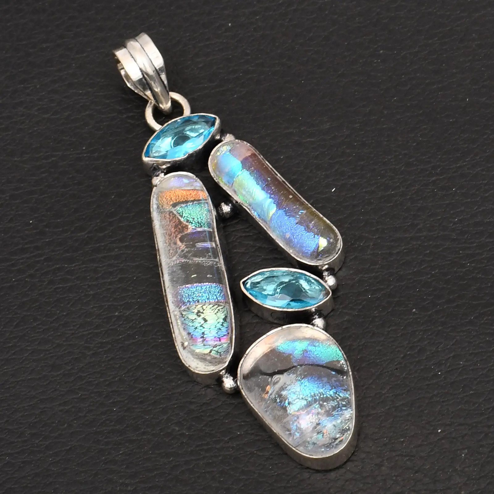 Fancy Dichroic Glass Blue Topaz Gemstone Handmade Pendant Jewelry 2.88