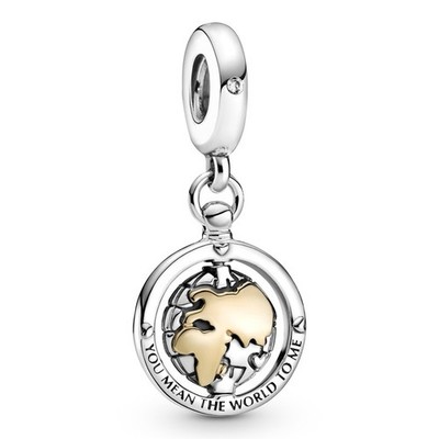 Genuine Pandora Two-Tone Gold People Spinning World Globe Travel Charm 799303C01