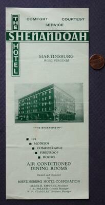 Martinsburg West Virginia Shenandoah Hotel Brochure Berkeley County Vintage +
