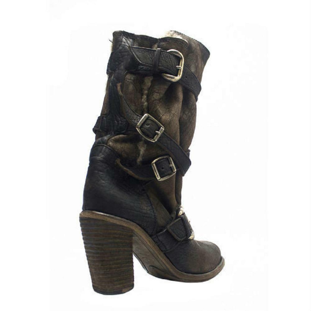 nuevo Nylo Nylo Bota Hebilla Marrón Oscuro con Forro de Piel de Oveja + trim nuevo Nylo Nylo Bota Hebilla Marrón Oscuro con Forro de Piel de Oveja + trim