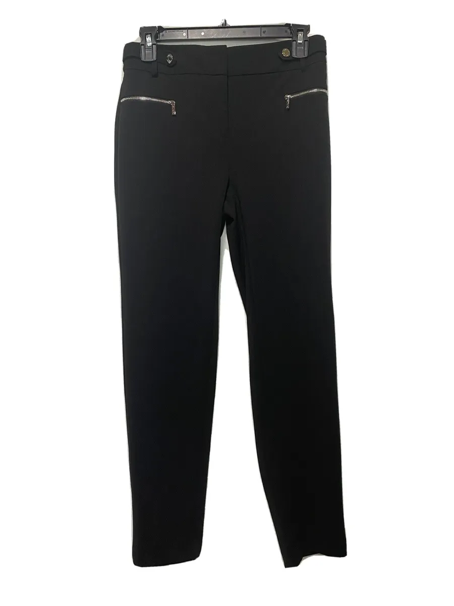 Calvin Klein Women's Black Dress Pants Silver Zipper Straight Leg Size 2 EUC