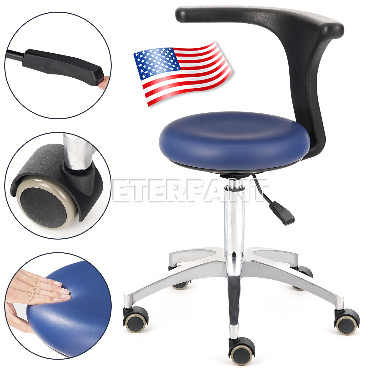ETERFANT Dental Doctor Assistant Stool Mobile Chair PU Leather Adjustable Height