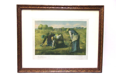 Antique THE GLEANERS Millet Picture Print Old Wood Frame Vintage 19.75 x 15.75