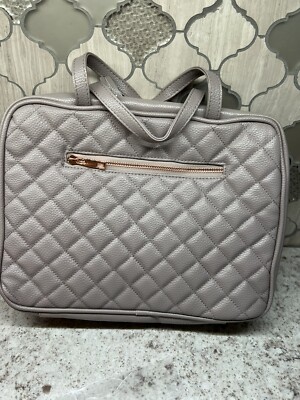 Ms Lovely Womens TOLIETRY BAG Gray Zippered With Rose Gold Quilted NEW