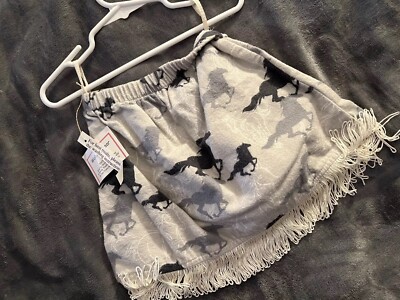 Western Horse Scene White Fringe Skirt Sz 4 Walkup Wear