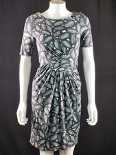 Phase Eight Boat Neck A Line Grey Patterned Dress Viscose Stretch Office UK 8