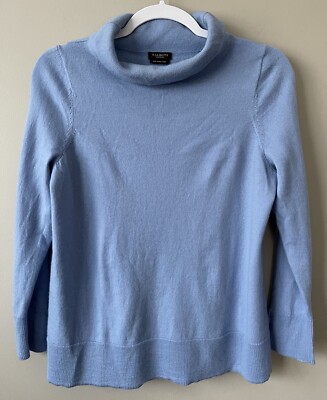 TALBOT S Sweater Petite P Blue 100% Pure Merino Wool Turtleneck Long Sleeve