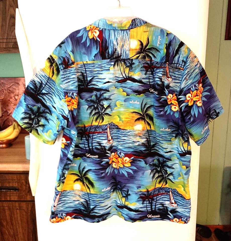 CAMISA HAWAIANA DE COLECCIÓN ROYAL CREATIONS VELERO FLORAL PUESTA DE SOL ALOHA GRANDE PARA HOMBRE 4XL Foto 2 de 4