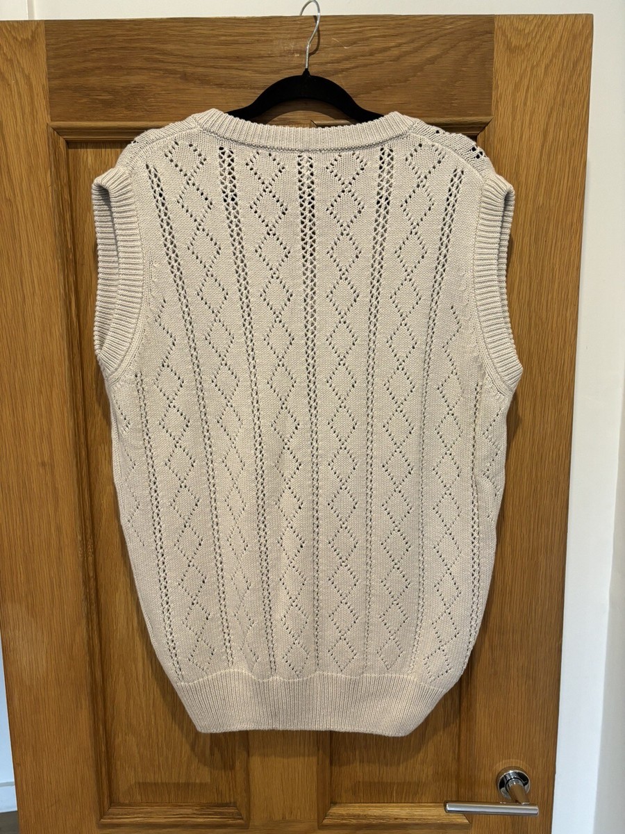 トップス sunflower argyle knit vest BNWT Men's SUNFLOWER Beige Knitted ARGYLE Vest Jumper Size L £170