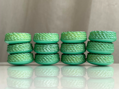 Lot De 12 Boutons Vintage Verts 25 Mm - Plastique Effet Textile, Occasion France