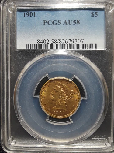 1901 Liberty $5 gold Half Eagle, NGC AU58