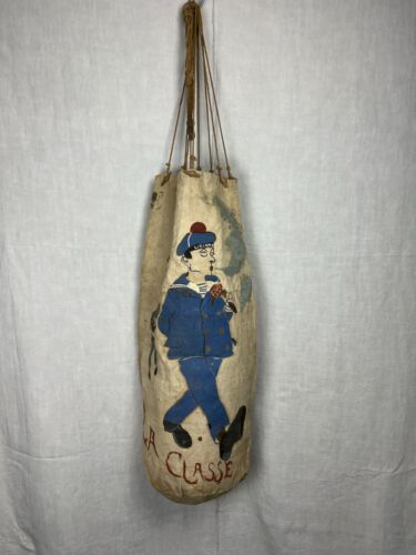 Antique Bag French WW1 Duffle Bag WW1 Art Sac Ancien Militaire Marine National - Afbeelding 1 van 16