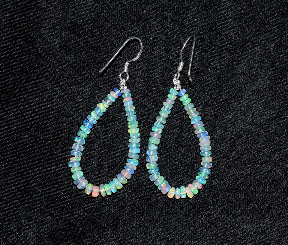 925 Sterling silver Earrings Natural Ethiopian Opal Gemstone Beads Earrings - Image 3 of 4