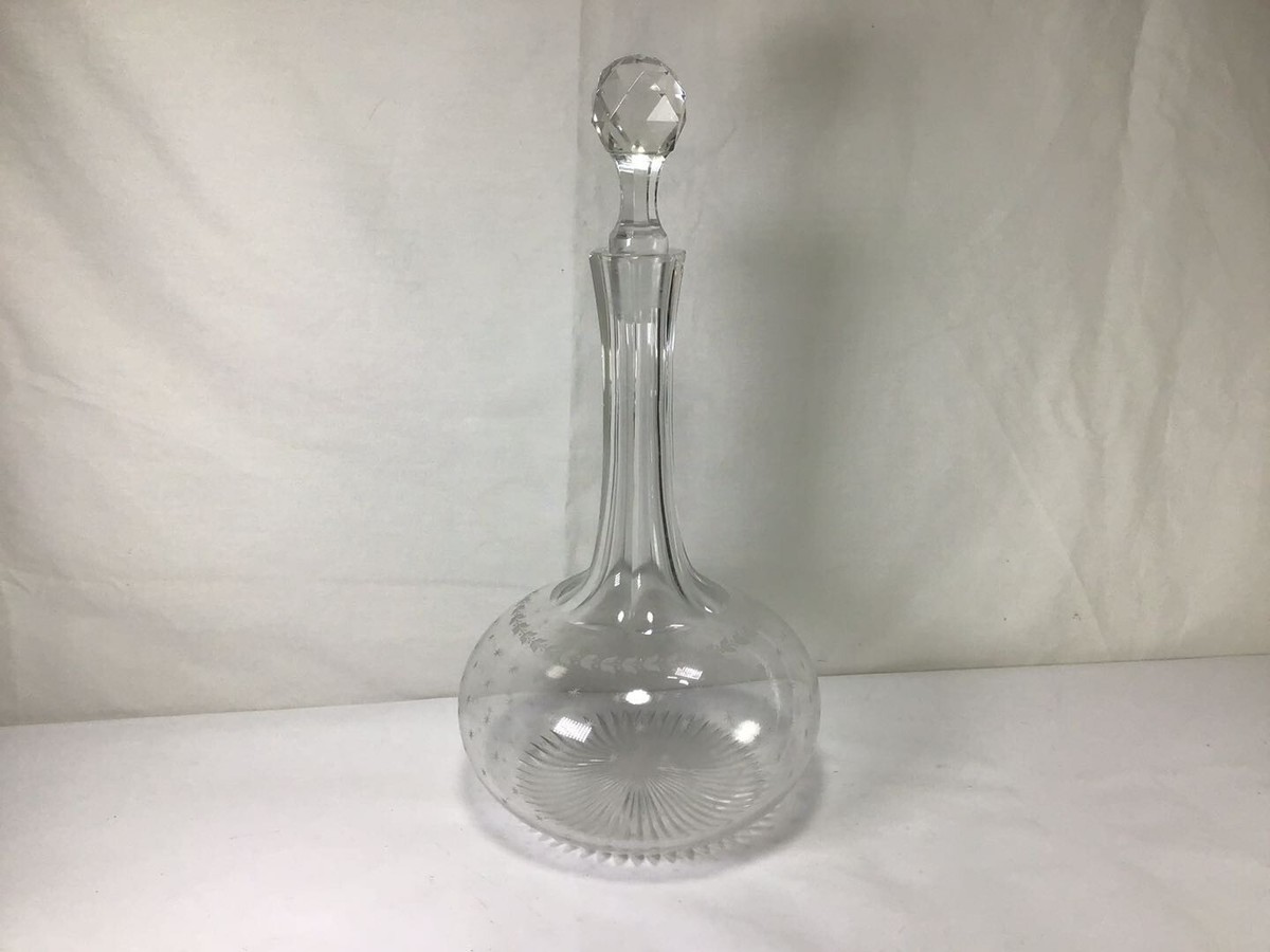AA94 Vintage 20th Century Engraved Crystal Cut Decanter - Set of 1