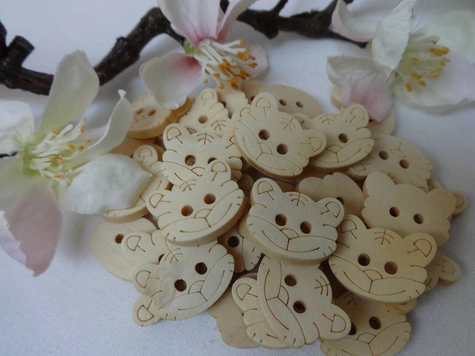 10x Knopf Tiger 19x14mm Kopf Kinderknöpfe Kinder Baby Jungen braun natur Knöpfe - Bild 3 von 4