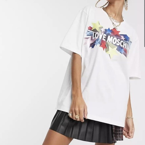 Love Moschino Star Burst Logo Oversized T Shirt White Size US 4 U.K. 8 EU 36