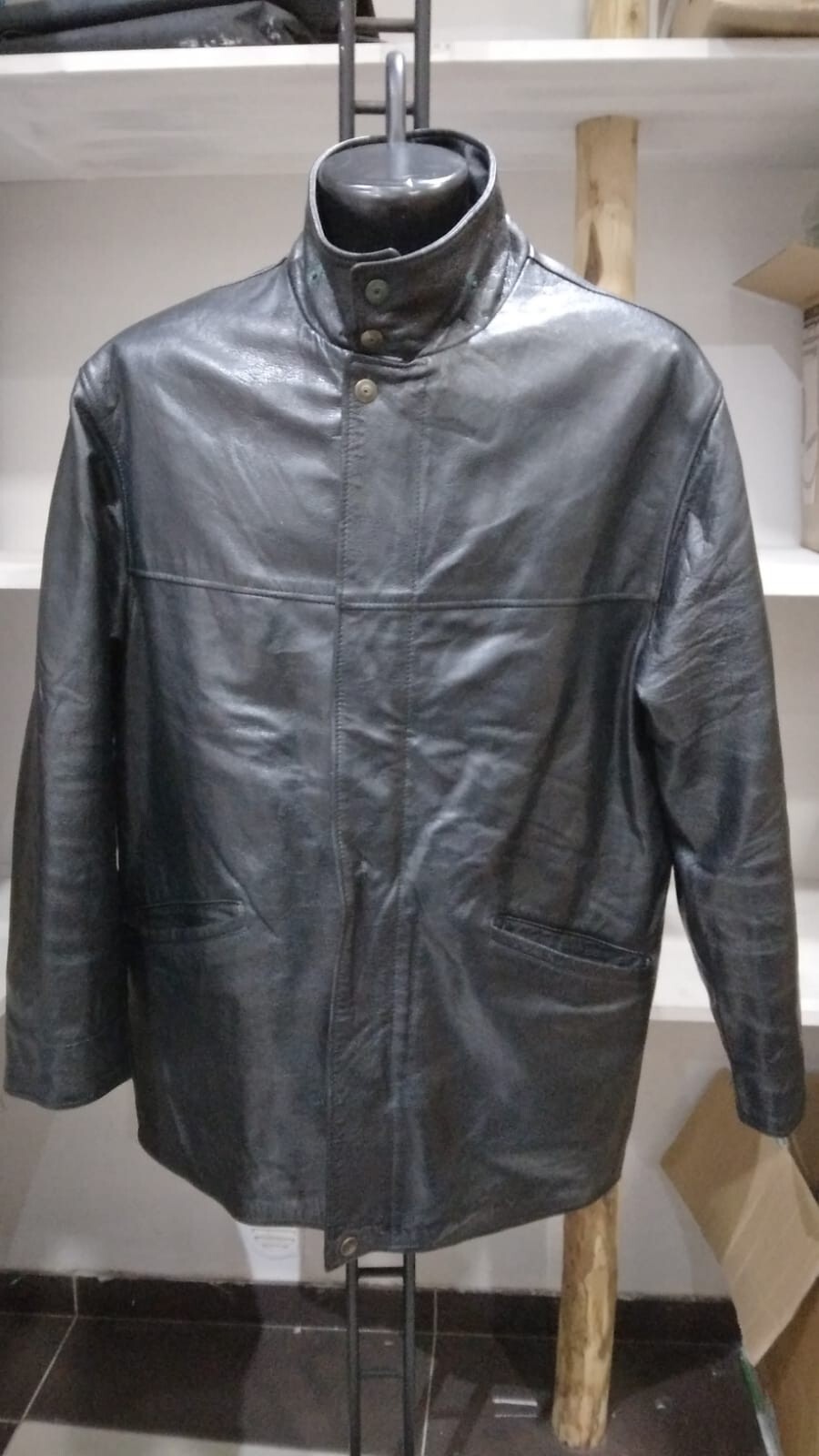 Used Leather Jacket Men Black Size 54 PGS217PI