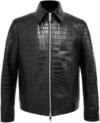 即完品　BELVET Croc-Embossed Leather Jacket 即完品 BELVET Croc-Embossed Leather Jacket Men's Black Leather