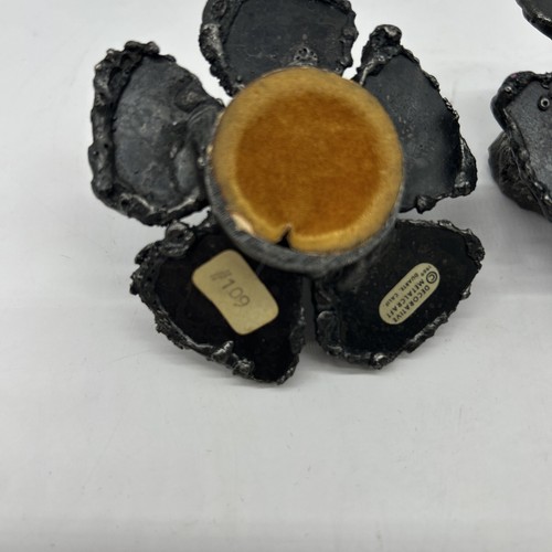 VTG Brutalist Metal Set Of 2 Candlestick Holders Made In US Flower Wrought IRON - Picture 9 of 15