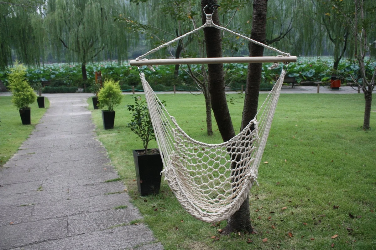White Cotton Rope Swing Hammock Cradle Outdoor Garden Patio Yard