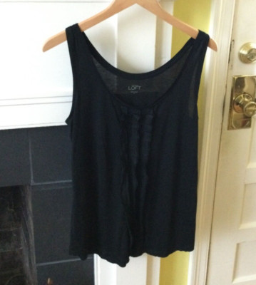 ANN TAYLOR LOFT Black Tank Ruffle Raw Edge Trim Shirttail Hem Scoop Shirt Medium