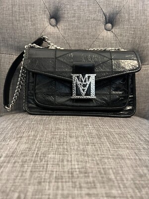 MCM Travia Quilted Shoulder Bag in Crushed Leather-Black