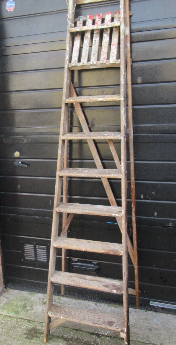Vintage large Retro wooden step ladder. 9 x steps eBay