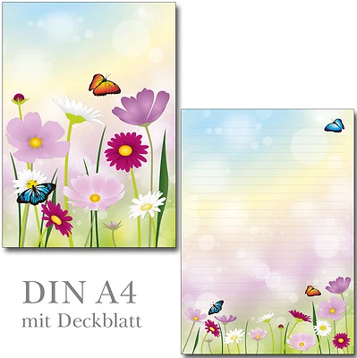 IDEENSTADL Schreibblock Blumenwiese Blüten A4 25 Blatt Briefpapier Motivpapier Briefblock