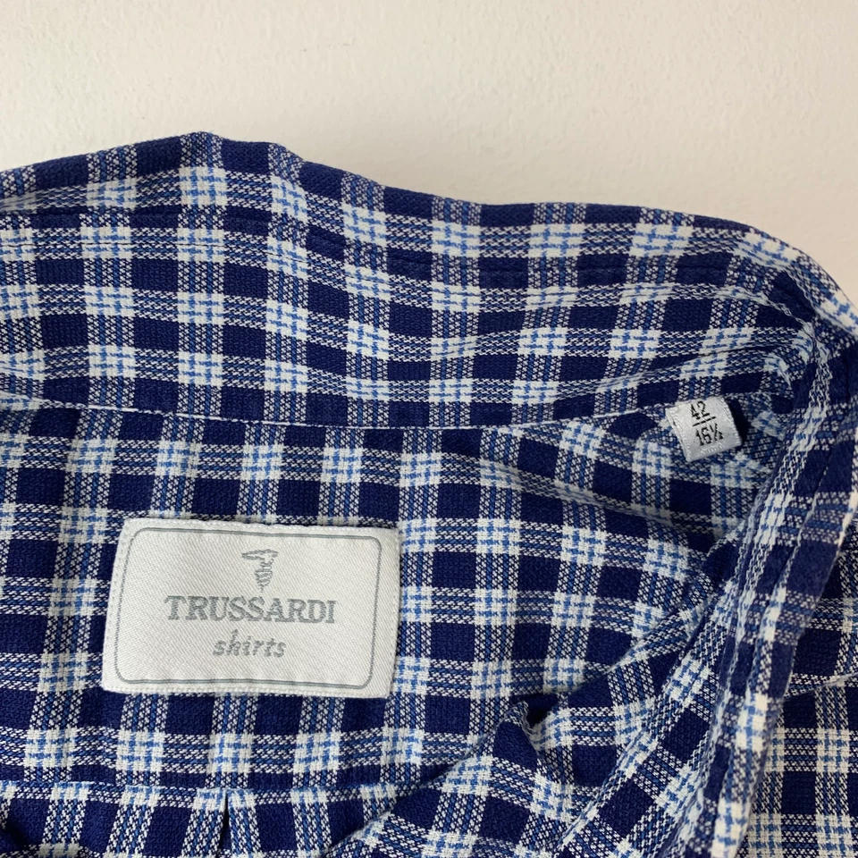 Мужская сине-белая клетчатая рубашка TRUSSARDI / 42 16,5 - Изображение 4 из 4