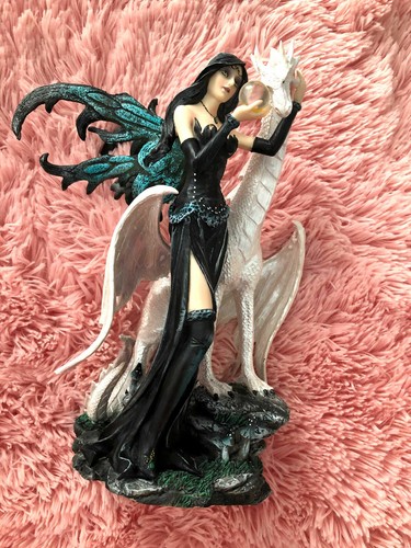 Mystical Abracadabra Magic Medieval Fairy Dragon W / Globe Figurine Resin NIB - Picture 2 of 12