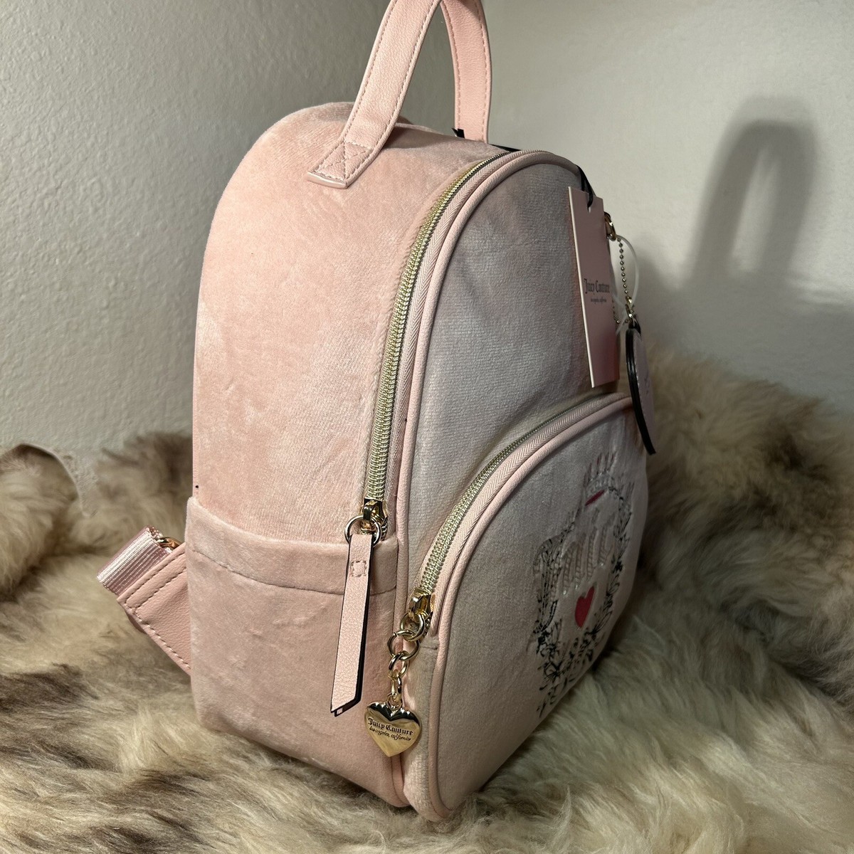 Juicy Couture NWT pink velvet backpack. New Pink Juicy Couture Backpack + Bag Charm NWT Purse Bag  main image 2