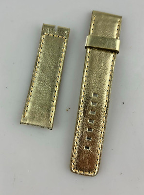 Generic Double Face Gold And White Unisex 24mm Leather Quality Watch Strap