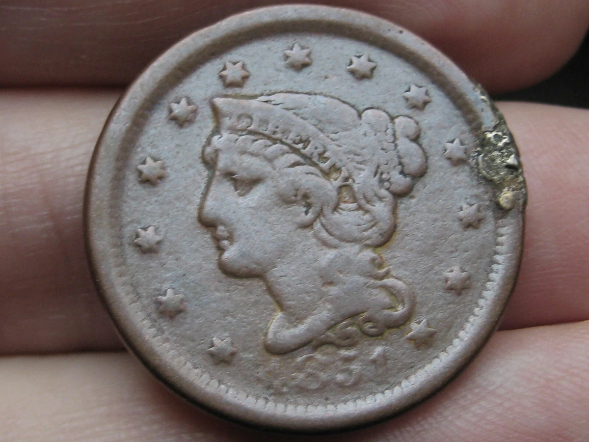 Circulated 1851 Year Braided Hair Large Cents (1839-1857) for sale