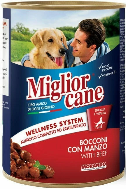 BOCCONCINI CANE SCATOLETTE CIBO UMIDO PER CANI MIGLIOR CANE MANZO LATTINA 405gr