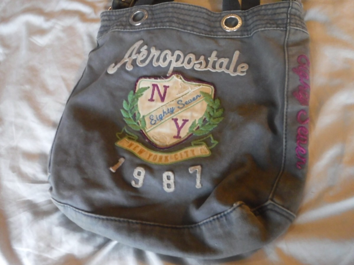 Aeropostale New York City 1987 Gray Satchel Unisex Bag Embroidered Vintage