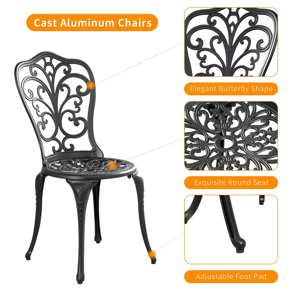 Cast Aluminum 3 Piece Patio Bistro Sets Outdoor Bistro Table and Chairs Set of 2 - Image 4 of 4