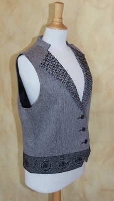 Coldwater Creek Grau Fischgrätenmuster Perlen Elegant Weste Jacke GRÖSSE S 4/6
