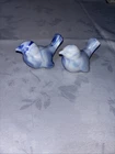 Vintage 80’s Fenton Blue Glass Bird Set Of 2 W/stickers On Bottom