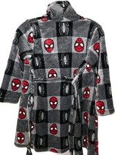 Marvel Spider-Man Plush Fleece Robe Boys Size Small Grey Black Red