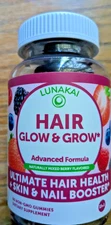 Lunakai Hair Glow & Grow 60 Gummies Horsetail Saw Palmetto Mixed Berry Flavor