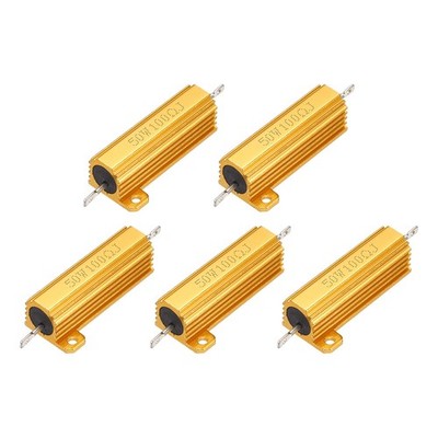 5pcs 50W 100 Ohm 5% Aluminum Housing Case Resistor, Wirewound Resistors Gold