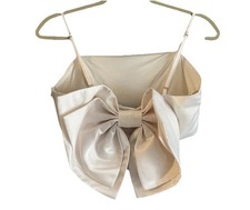 Ivory Satin Bow Cropped Sleeveless Tank Top Women Spaghetti Straps Party