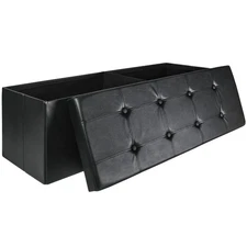 Foldable Storage Ottoman Bench, 43" Faux Leather Foot Rest Stool with 660lb C...