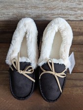 RockDove Trapper Black Moc Memory Foam Fur Slippers Women's - NEW