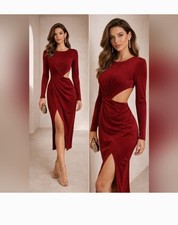 Misha vina cutout long sleeve midi cocktail dress wine Red Size  S NWT