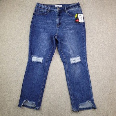 YMI Dream Jeans Womens 18 Blue Distressed Stretch Denim Plus High Rise NEW