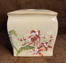 Tommy Bahama Tissue Box Cover Viscaya Orchid Pattern Ceramic Bathroom Vanity ***