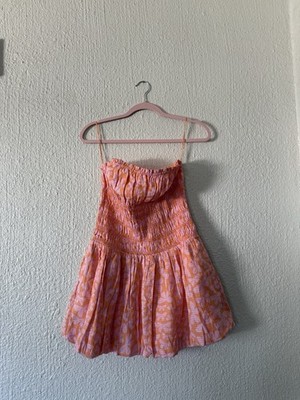 Beautiful Floral Bubble Mini Dress FREE PEOPLE smocked Strapless NWOT S/P 