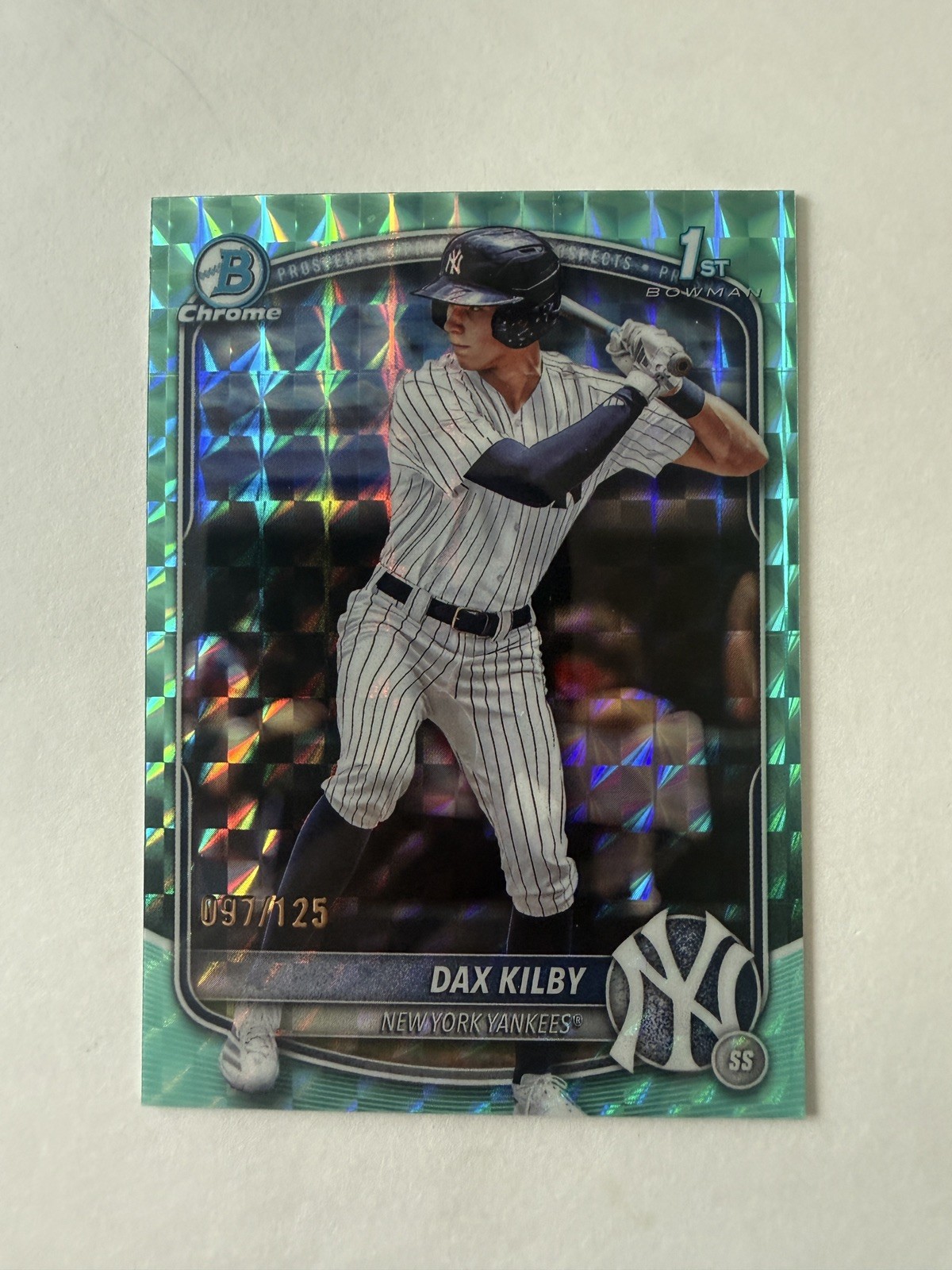 🔥Dax Kilby 2025 Bowman Draft Chrome 1st Aqua Geometric Refractor Yankees /125
